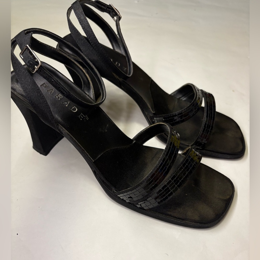 Black Strappy Sequin Heels Sandals